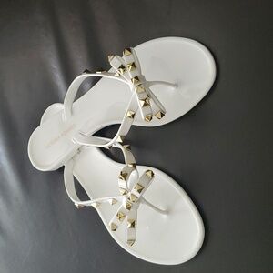 White Bow with Gold Studded Sandals, Size 8